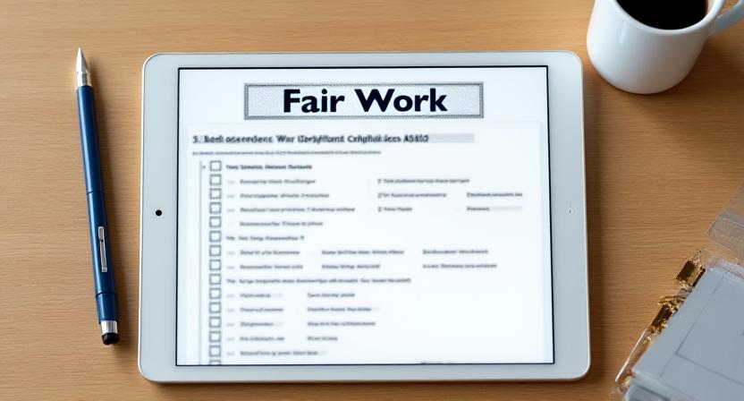 Close up of a checklist on a digital tablet regarding Australian Modern Awards